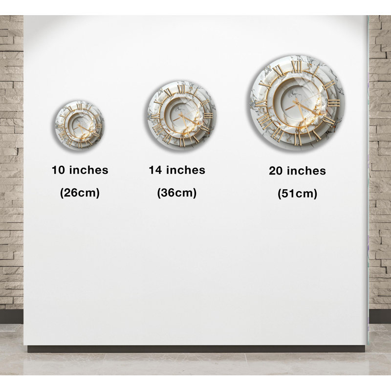 Horloge murale en verre trempé Marble Design, horloge d'art élégante, montre décorative blanche et dorée, décoration murale contemporaine