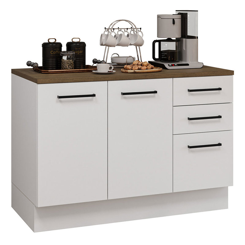 Armoire à café avec 2 portes et 3 tiroirs Latitude Run® - Rangement pour garde-manger, fournitures et collations - Blanc