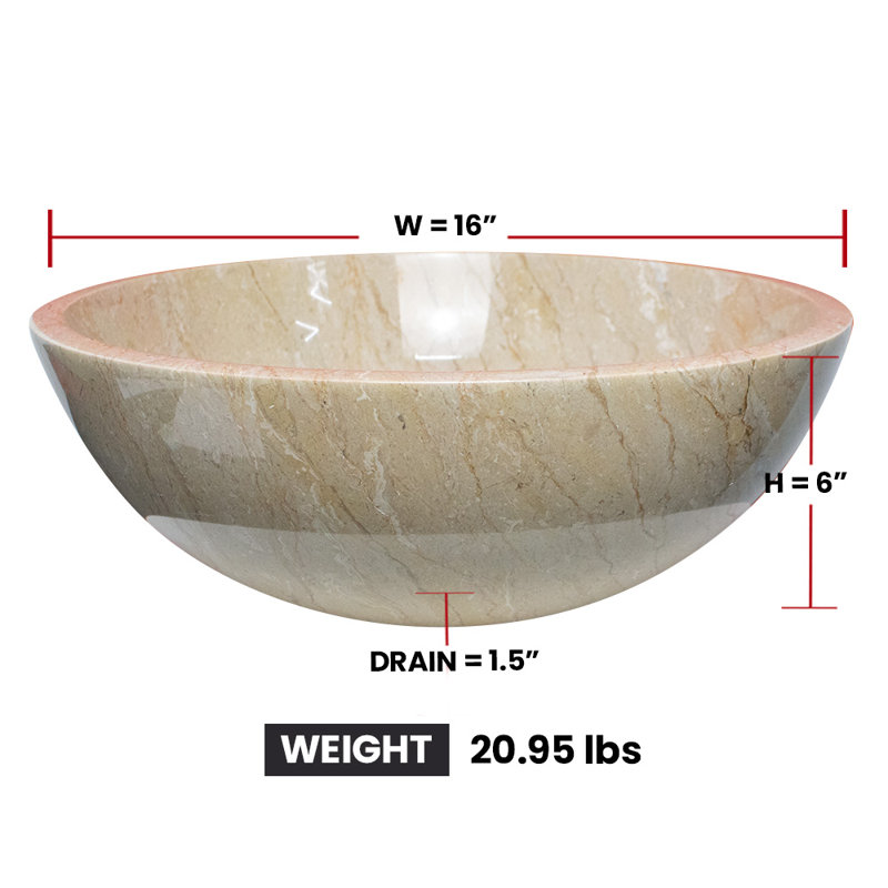 Handmade Marble Onyx Bathroom Sink, 16”, Round Vessel Sink, Golden