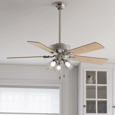 Ventilateur de plafond standard à 5 pales de 52 po avec chaîne de traction et ensemble d'éclairage inclus Crestfield