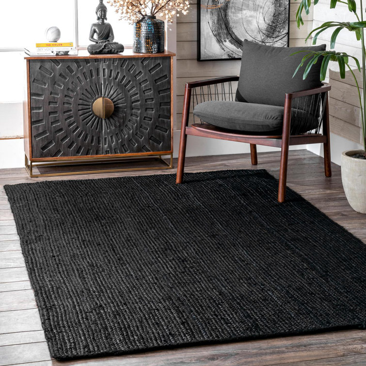 Bernyce Handmade Tufted Farmhouse Jute Black Rug