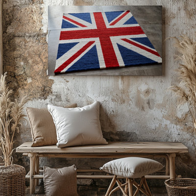 Canvas A Rectangular Area Rug Featuring The Union Jack Design Prominently Wall Art Displaying Bold Red White And Blue Colors The Rug S Canvas Wall Art