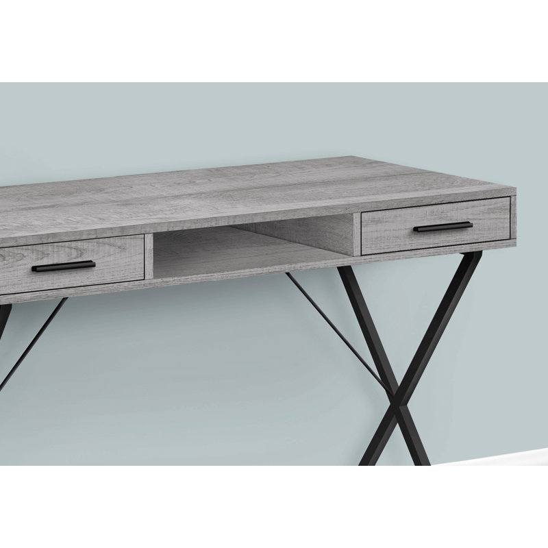 Bureau d'ordinateur, bureau personnel, ordinateur portable, installation à gauche, à droite, tiroirs de rangement, L 42 po, travail, stratifié, métal noir, contemporain, moderne