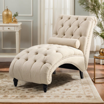 50" Upholstered Chaise Lounge Chair with Support Pillow-Indoor Leisure Sofa Recliner for Small Spaces