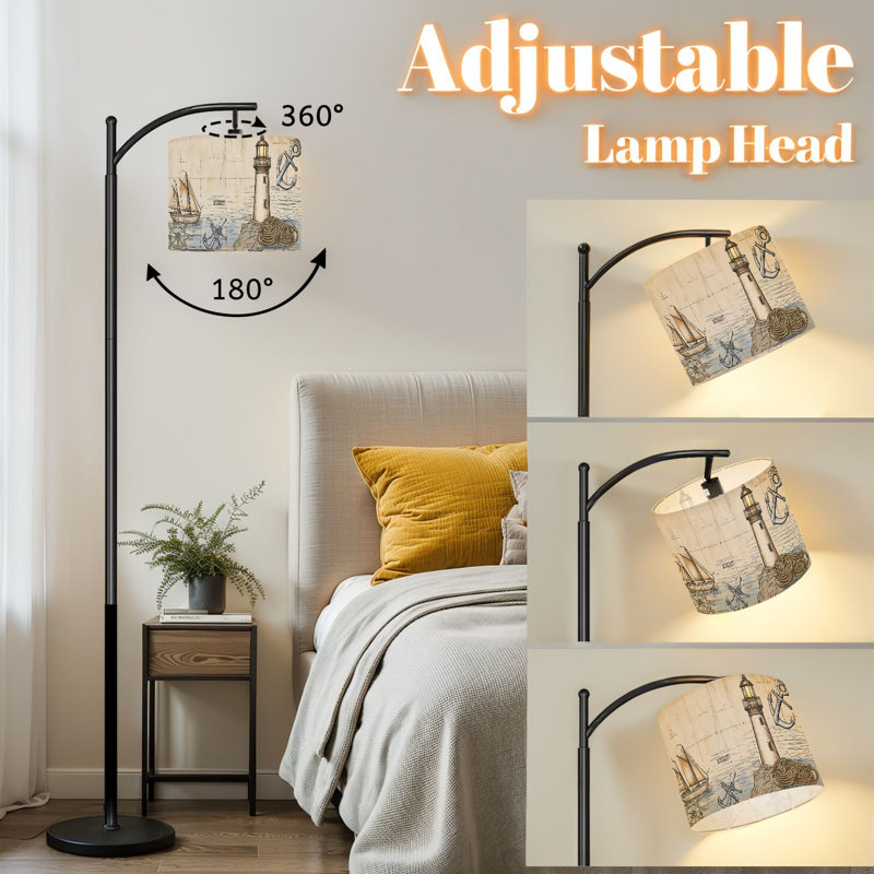 Lampe sur pied à arc avec abat-jour ajustable Lampe sur pied rustique à voiliers campagnards à 3 lumières à température variable avec interrupteur au pied pour chambre à coucher