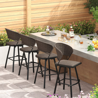 Patio Swivel Bar Chairs with Wicker Padded Chair Seat by George Oliver