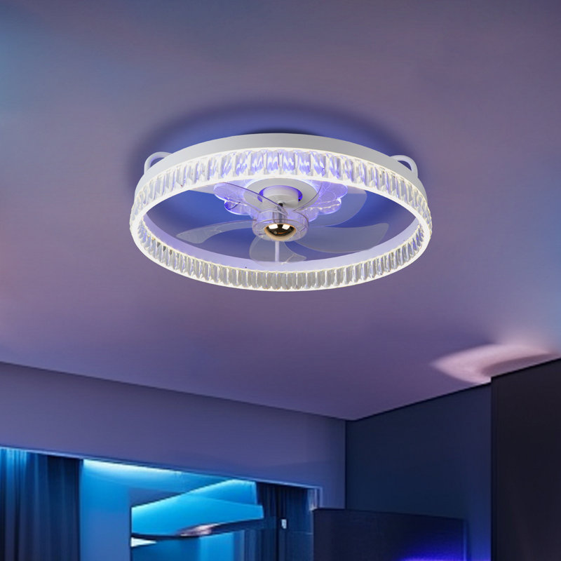 20 In Indoor Bedroom Flush Mount Ceiling Fan with Light,With RGB LED lights, White