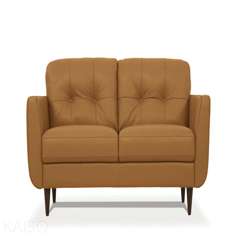 Causeuse en cuir camel (assemblée)