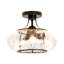 3-Light Clear Striped Glass Semi Flush Mount Ceiling Light
