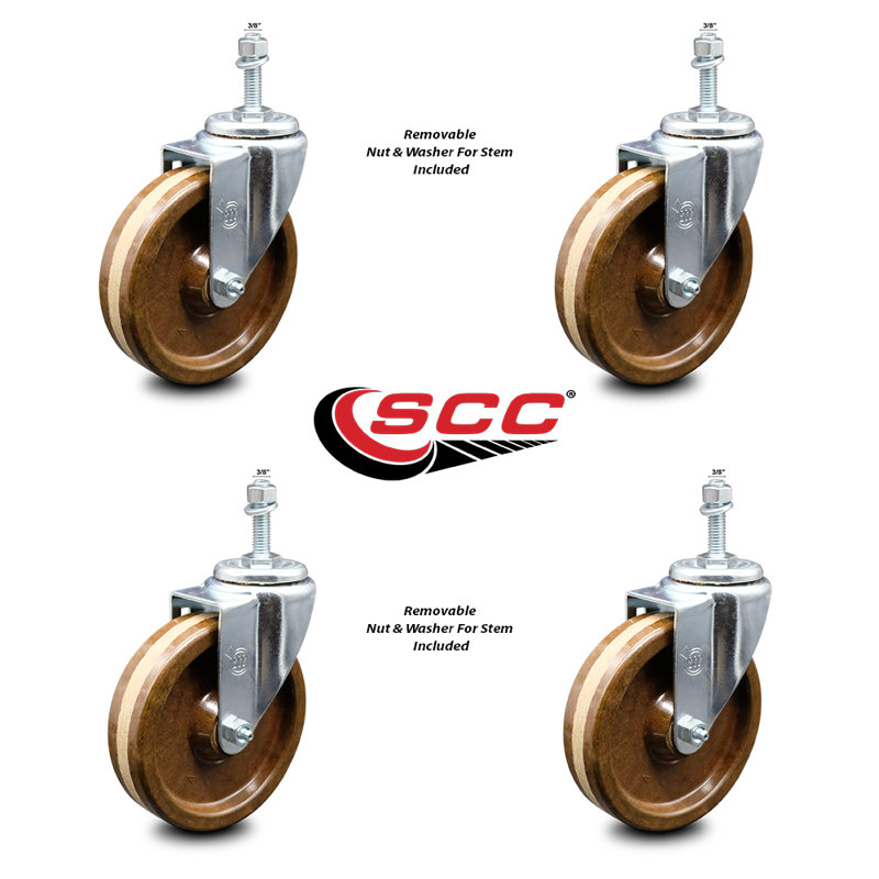 Temp Phenolic Wheel Swivel 3/8 Inch Threaded Stem Caster Set 2 Brake