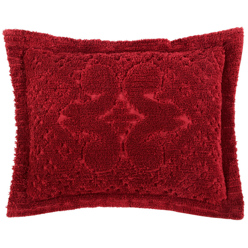 Ashton Collection 100% Cotton Chenille Tufted Pillow Sham, Medallion Design, Soft Breathable, OEKO-TEX Certified, Machine Washable, All-Season, 21" x 27", Burgundy