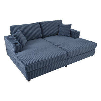Aikens 86.5" Indoor Oversized Corduroy Chaise Lounge with USB Ports by Mercer41