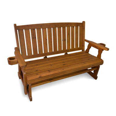 Wooden Patio Glider with High Roll Back and Deep Contoured Seat, Solid Fir Wood