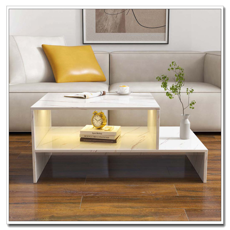 Coffee Table With Unique Architectural Shape, White