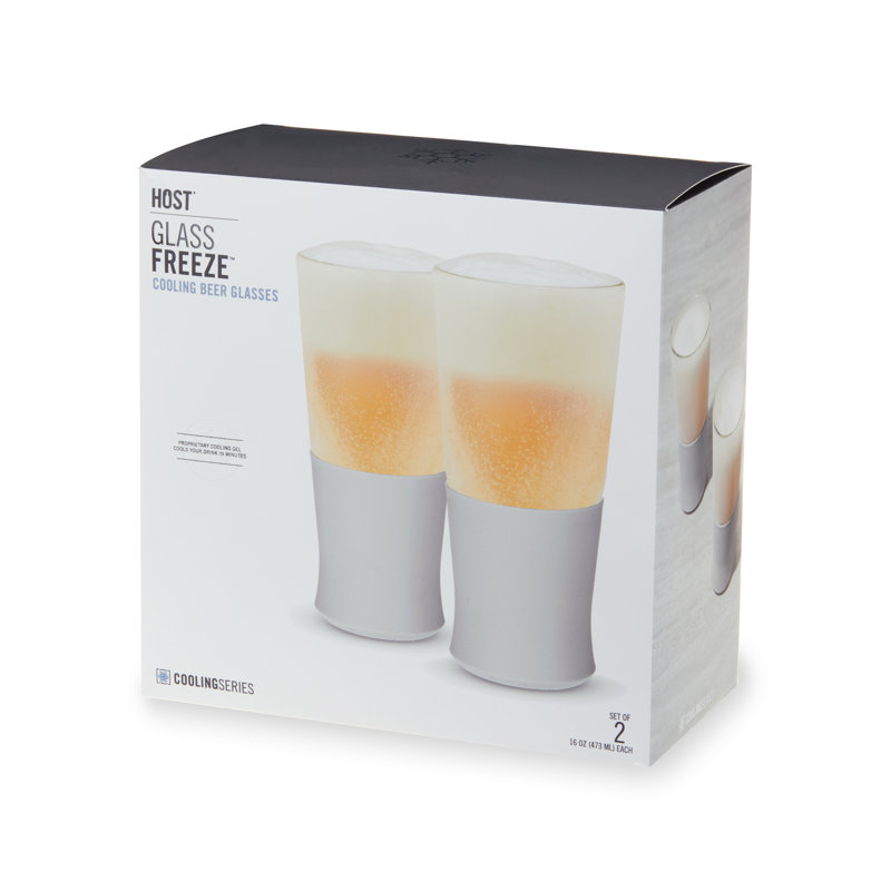 Gray Double Wall Glass Beer Freezer Set, 16oz, 2 Pieces
