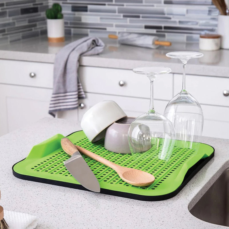 Black and Green 2-Piece Silicone Drying Mat