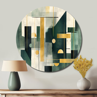 Or vert et univers parallèles - Art abstrait rond en métal