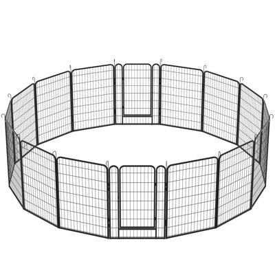 Outdoor 39.85"h Metal Dog Fence, Rust- Pet Playpen With Automatic Locking Mechanism - 16 Panels, Fence Rust Prevention Coating And