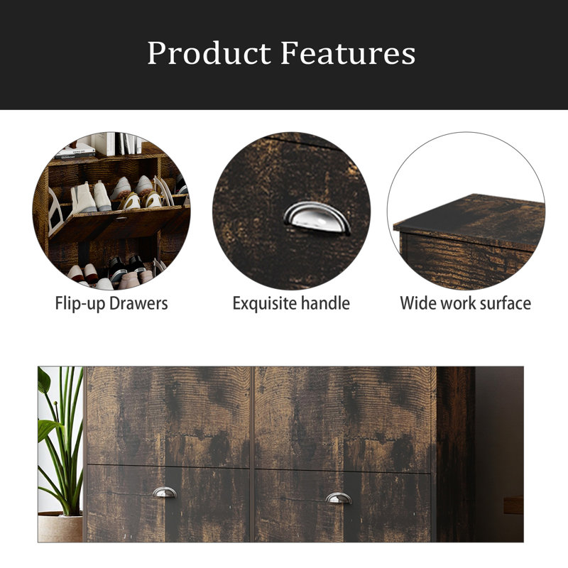 Hidden Slim Narrow Shoe Rack Cabinet With 4 Drawers For Entryway, Foyer,Hallway,Bedroom, Vintage