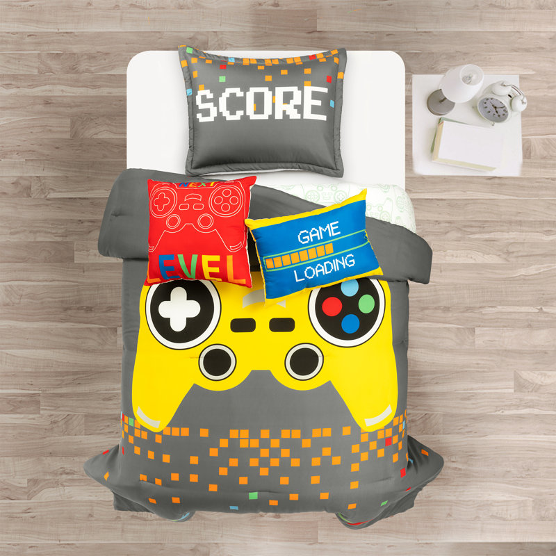 Gray and Yellow Twin Reversible Video Game Comforter Set