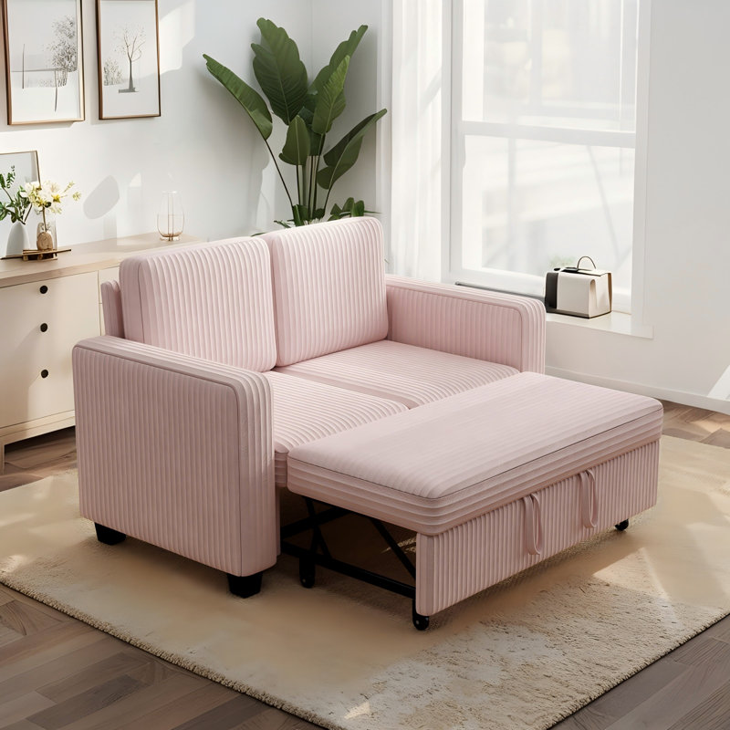 Canapé-lit modulaire en velours côtelé 58,1 po, Rose
