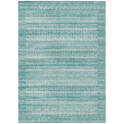 Machine Washable Indoor/Outdoor Xhevrie Aqua Rug