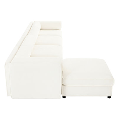 Canapé modulaire modulaire avec rangement pour la maison - siège en L 4 places, chenille blanche, salon confortable