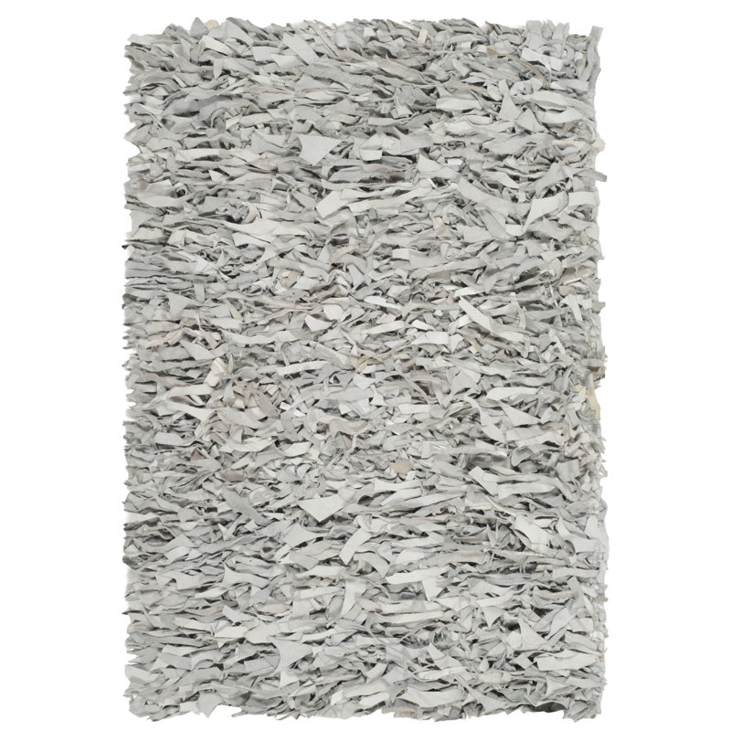 Arik Handwoven Leather/Cotton Solid Color Rug in White/Gray, Rectangle 3' x 5'