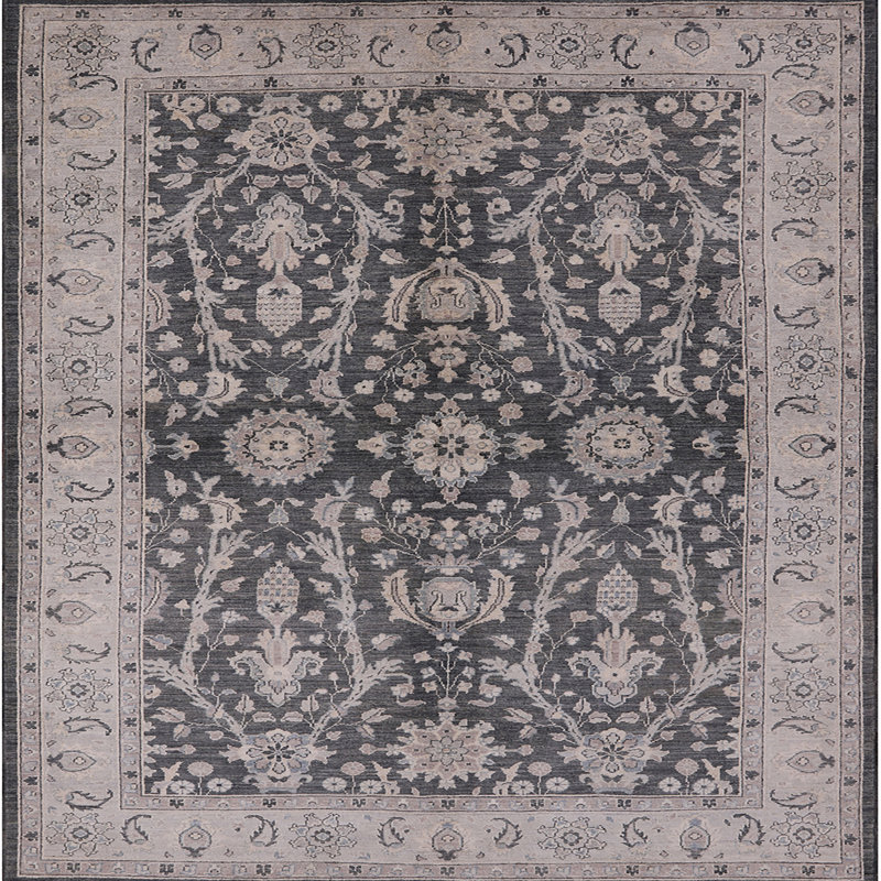 Tapis oriental noir / beige Magar, Carré 3 pis