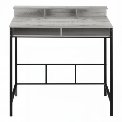Computer Desk, Home Office, Standing, Storage Shelves, 48"l, Work, Laptop, Grey Laminate, Black Metal, Contemporary,