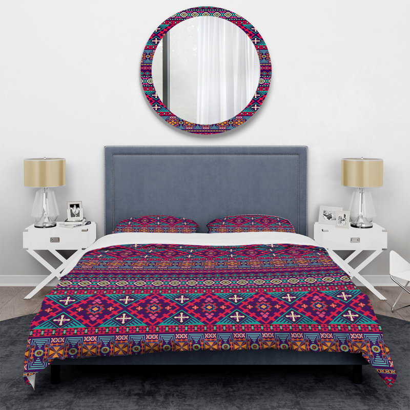 Motif à rayures bleues et rouges - Ensemble de housse de couette abstrait - Microfibre de polyester
