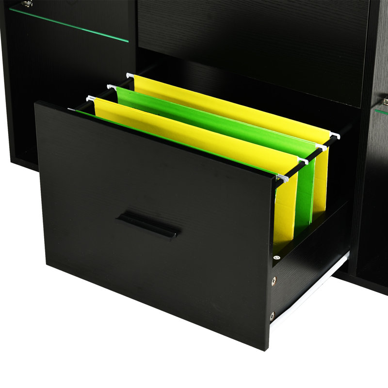 Bureau réversible en forme de L 55 po avec station de charge et lumières DEL Jiahao, Noir