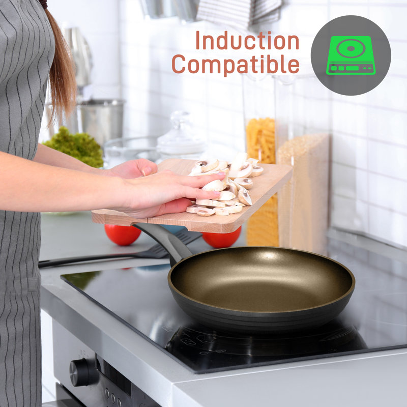 11'' Large Fry Pan - Non-Stick Stylish Kitchen Cookware with Metallic Ridge-Line Pattern