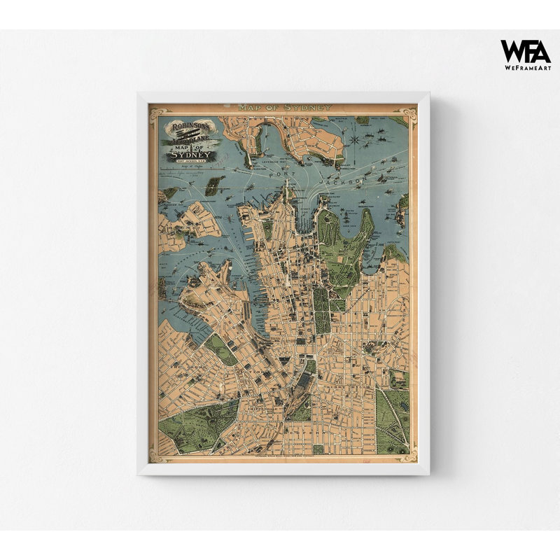 Avion, carte de Sydney, Australie, 1922, impression de carte de Sydney, carte de Sydney rétro, affiche rustique australienne, carte de l'Australie, décor de vestibule