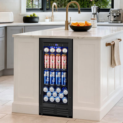 15 Inch Built-in/Freestanding Beverage Refrigerator Cooler 130 Can Beer Cooler Mini Beer Drink Fridge with Glass Door and Lock Under Counter Black Cla — FIN-0014854 | Fridge.com