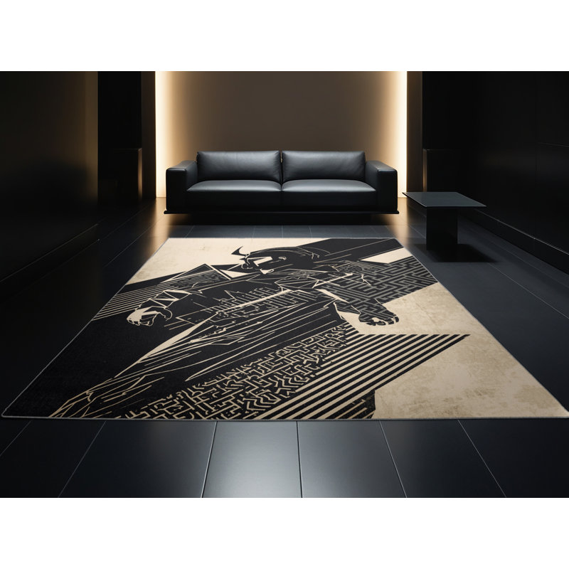 Soft Plush Dunklin Berserker Warrior Modern Abstract Area Rug in Gray – Gray Binding, 6x9