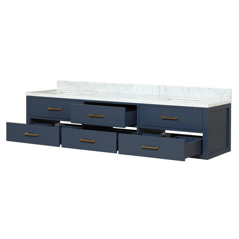 Double Bath Vanity with Carrara Marble Top and Faucet Set, Marbre, Bleu
