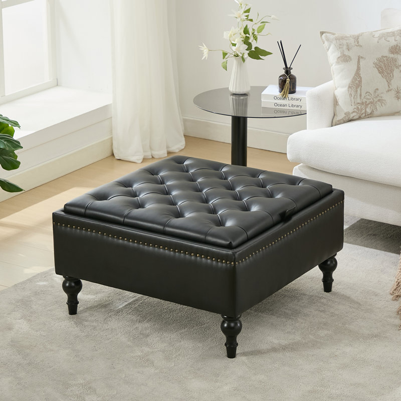 Repose-pieds capitonné de rangement l 31,2 po avec dessus rabattable, Noir