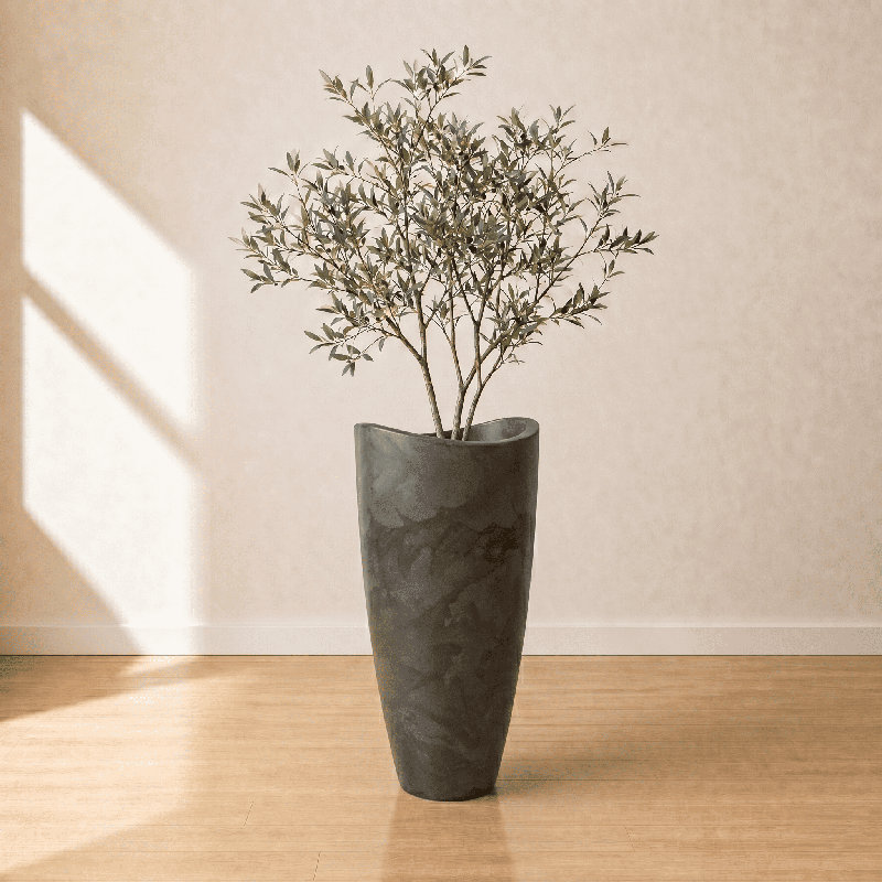 Vinisha ECOBO EcoFriendly Round Pot Planter, Onda IndoorOutdoor use, Four Season Use, Dark Gray, 31.5" H x 15.7" W x 15.7" D