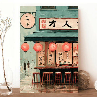 Canvas Wall Art Japanese Street Food Stall With Red Lanterns And W Vintage Poster Print Home Decor