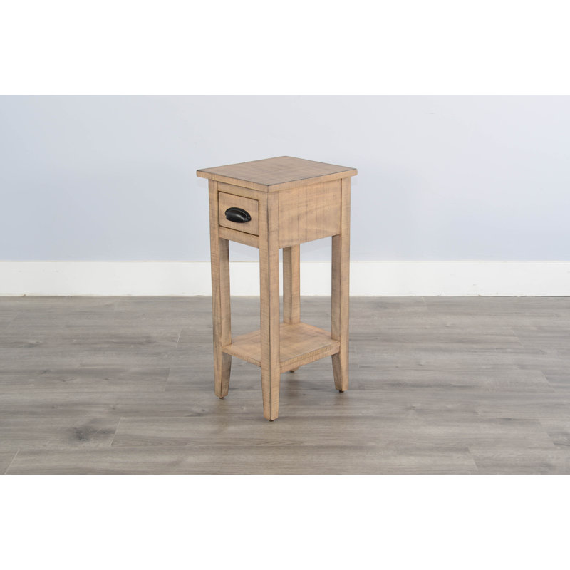 Komor Solid Wood End Table, Beach Pebble