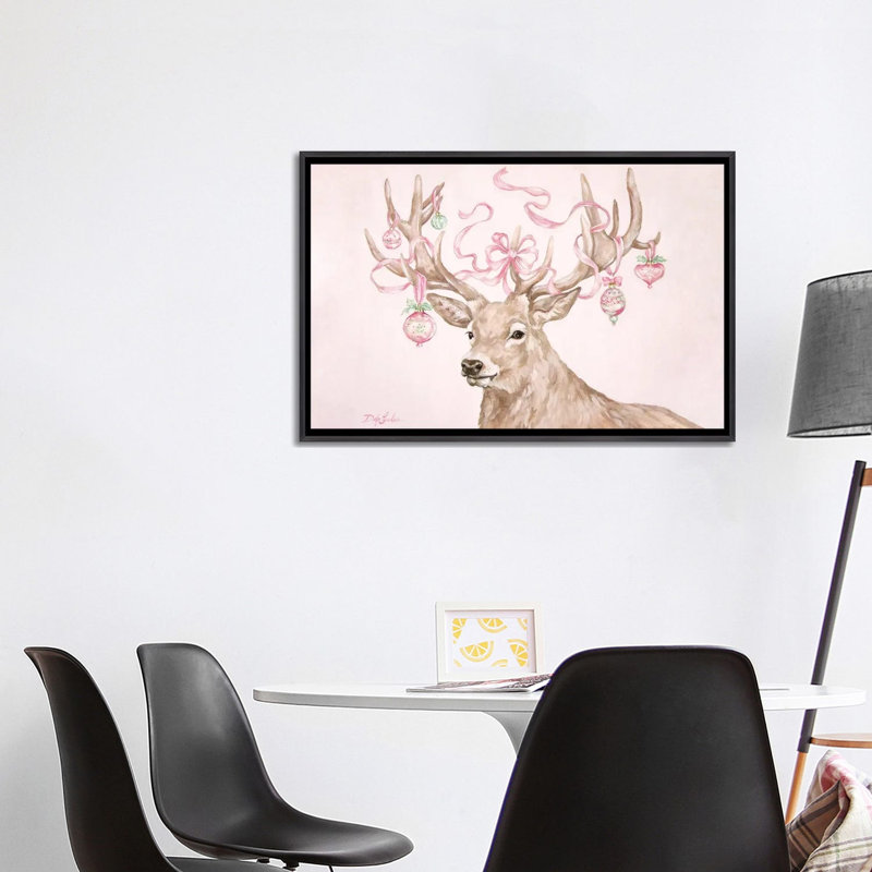 Cerf de Noël - reproduction d'art murale - toile encadrée, H 26 po x l 40 po, Noir patiné