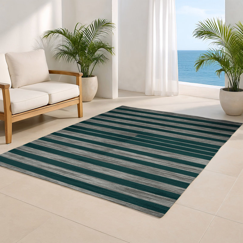 HorizontalStripes Blue Indoor and Outdoor Area Rug, Rectangle 2' x 3'