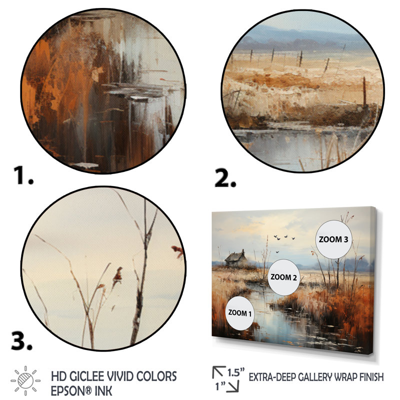«Danemark Misty Morning Marshes», reproduction sur toile, H 24 po x l 32 po x P 1 po, Cadre photo argenté