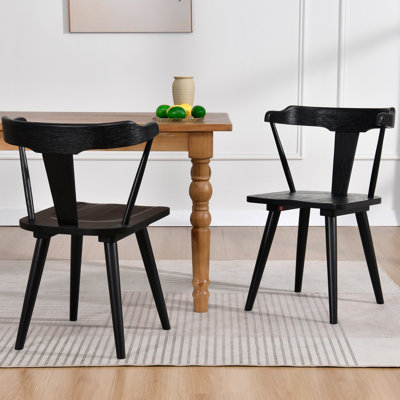Black Solid Wood Dining Arm Chairs With Curved Back by Corrigan Studio