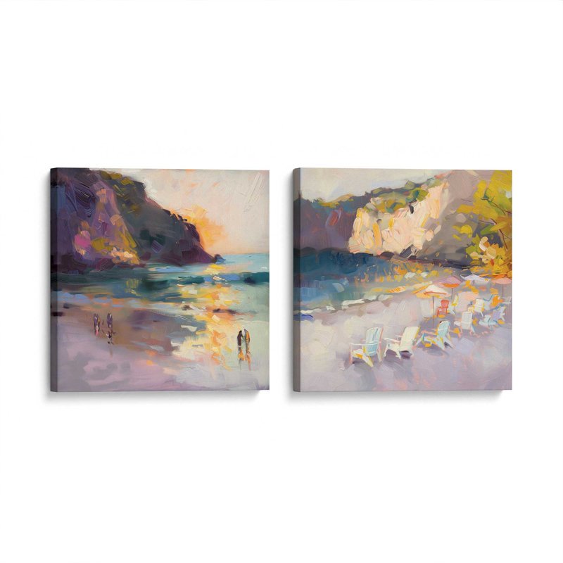 Ensemble de 2 pièces Nocturne Sunset sur toile par Azure Artisanal Studio, Toile tendue, H 12 po x l 24 po x P 1,25 po