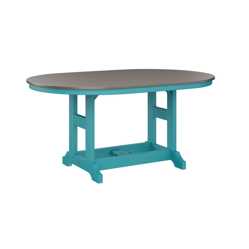 Garden Classic Outdoor Oval Dining Table, Hammered Top Bronze, Aruba Blue