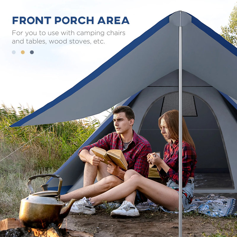 Tente de camping facile à installer avec porche pour 2 à 3 personnes - tente de randonnée bleue imperméable, calibre 2000 mm avec protection UV, sac de voyage compact inclus