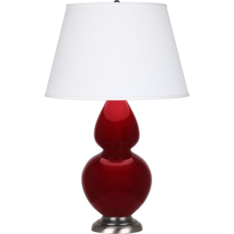 Lampe de table double gourde en céramique, Sangria glacé / argent antique, Perle, Argent argent
