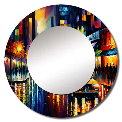 Premsingh Colorful Manhattan Time Square I - NYC Mirror, Traditional Round Unique Wall Mirror, Printed Metal Art